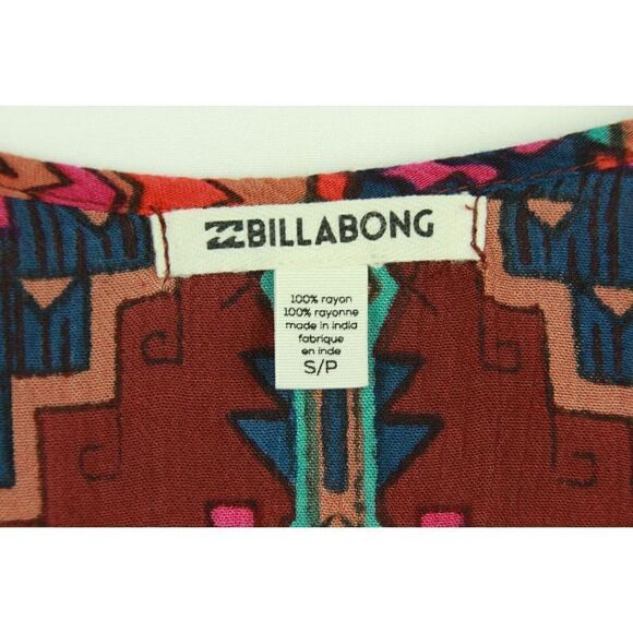 Billabong Tribal Aztec Tunic Top Button Front Long Sleeve Beachy Womens Small - Picture 5 of 8
